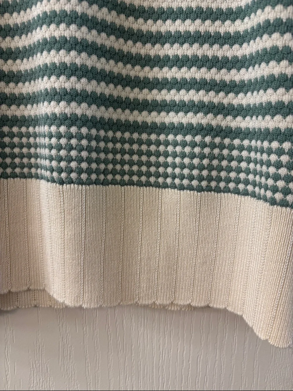 Adrianna Papell Sage and Cream Striped Crewneck Sweater - Picture 3 of 4